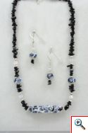 Beaded set black & white with black Tourmaline chips
