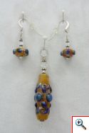 Pendant set terra cotta with light marine blue dots & swirls
