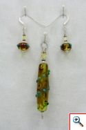 Pendant set yellow/green with lite blue dots